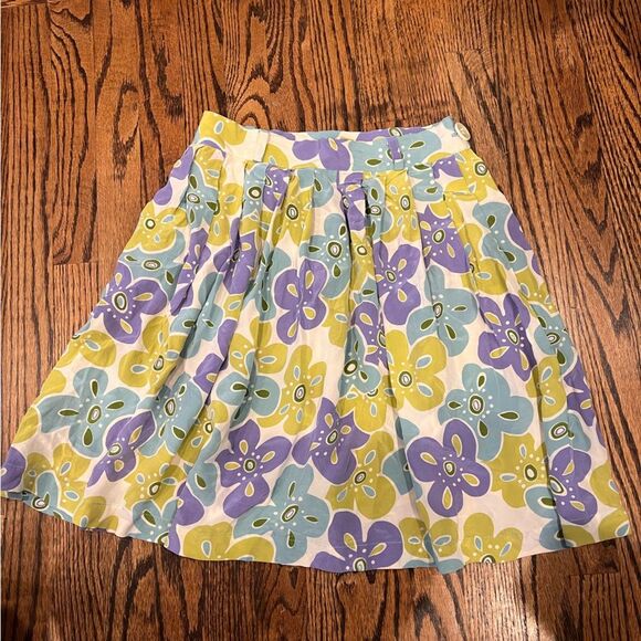 Vintage 100% silk Kikit Maurice Sasson Skirt 8 floral A Line Silk Side Button - Picture 1 of 12